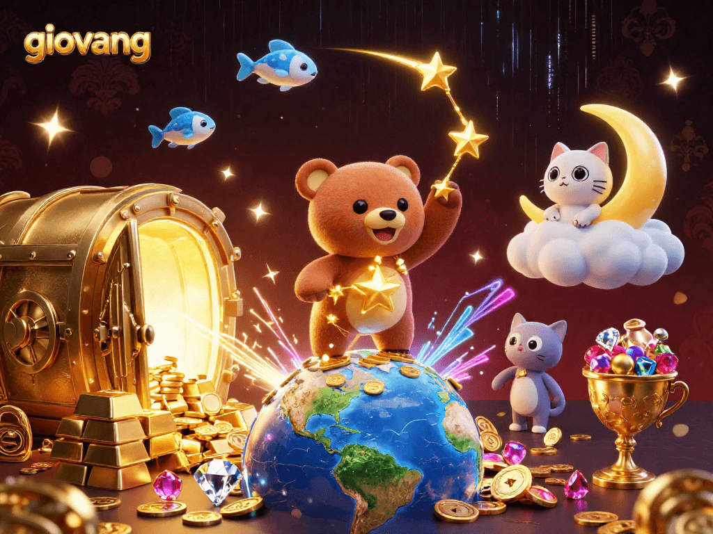 Join giovang in a vibrant 3D gambling scene filled with treasure, stars, and dynamic action.