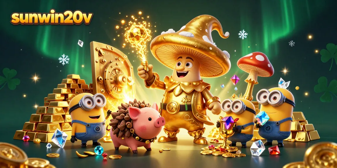 Experience the magic of sunwin20v with a golden mushroom wizard transforming treasures in a vibrant casino scene.