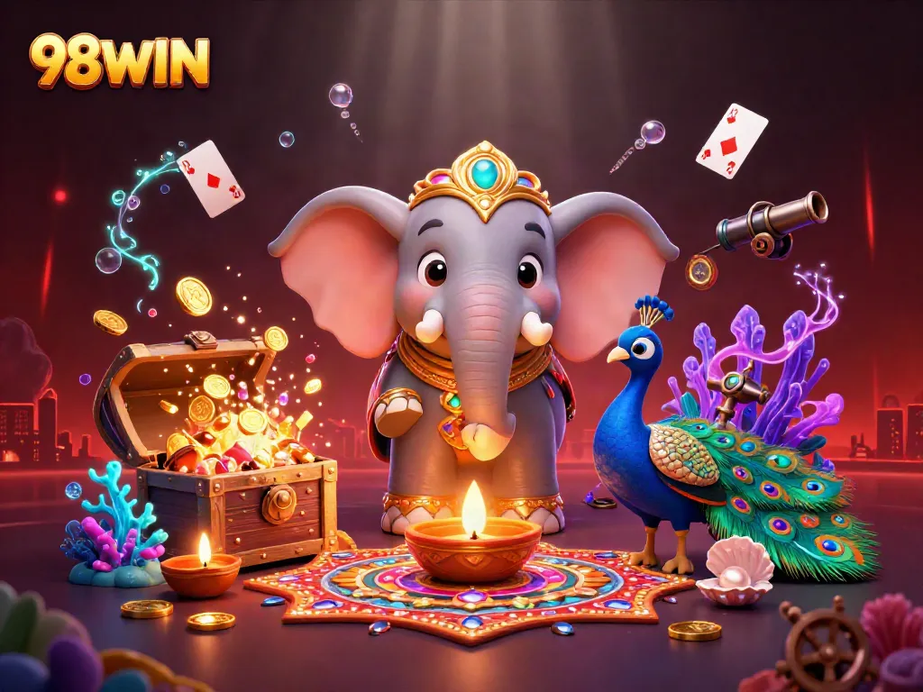 Engage with 98WIN's vibrant gaming experience through this 3D underwater casino scene.