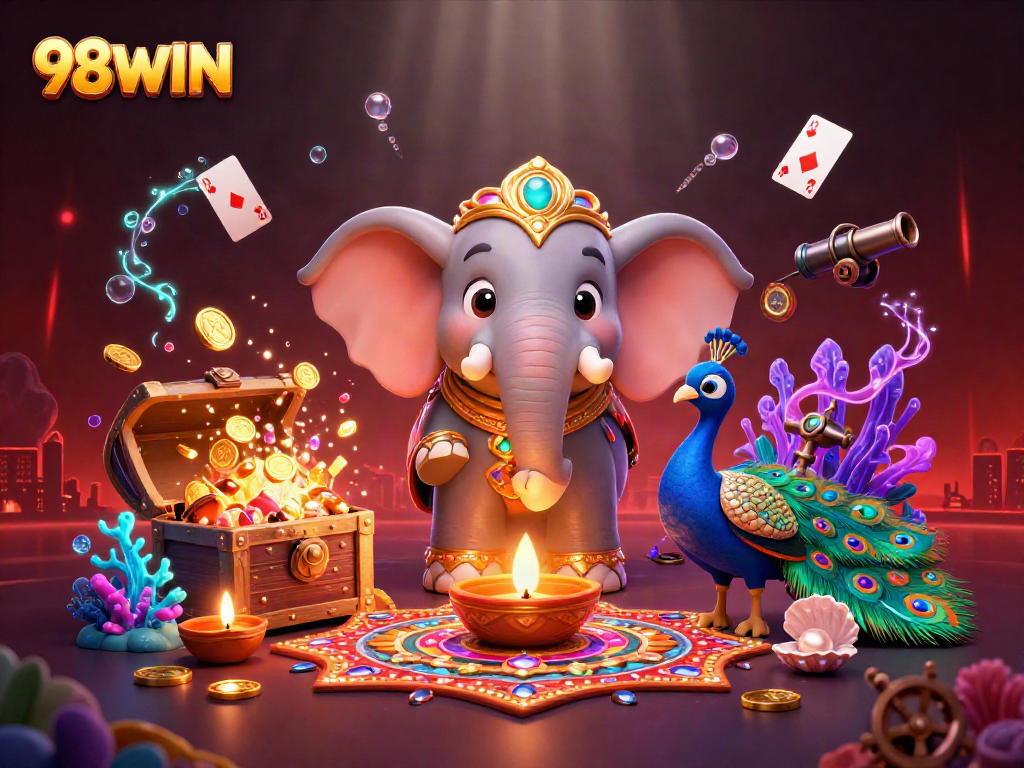 Engage with 98WIN's vibrant gaming experience through this 3D underwater casino scene.