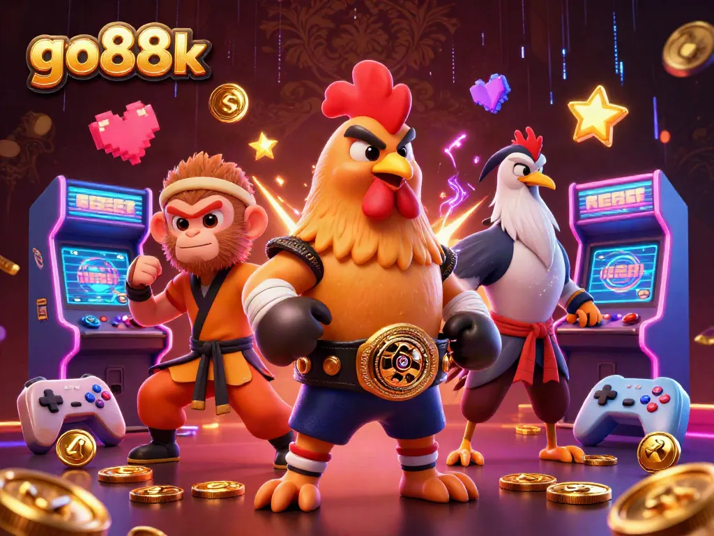 Engage with go88k's dynamic games featuring a Muay Thai rooster, Shaolin monkey, and crane master.