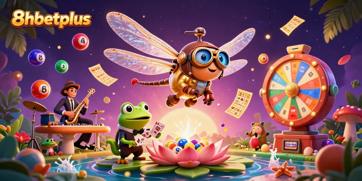 Experience gaming excitement with 8xbetplus at a vibrant lily pad casino featuring colorful lottery elements.